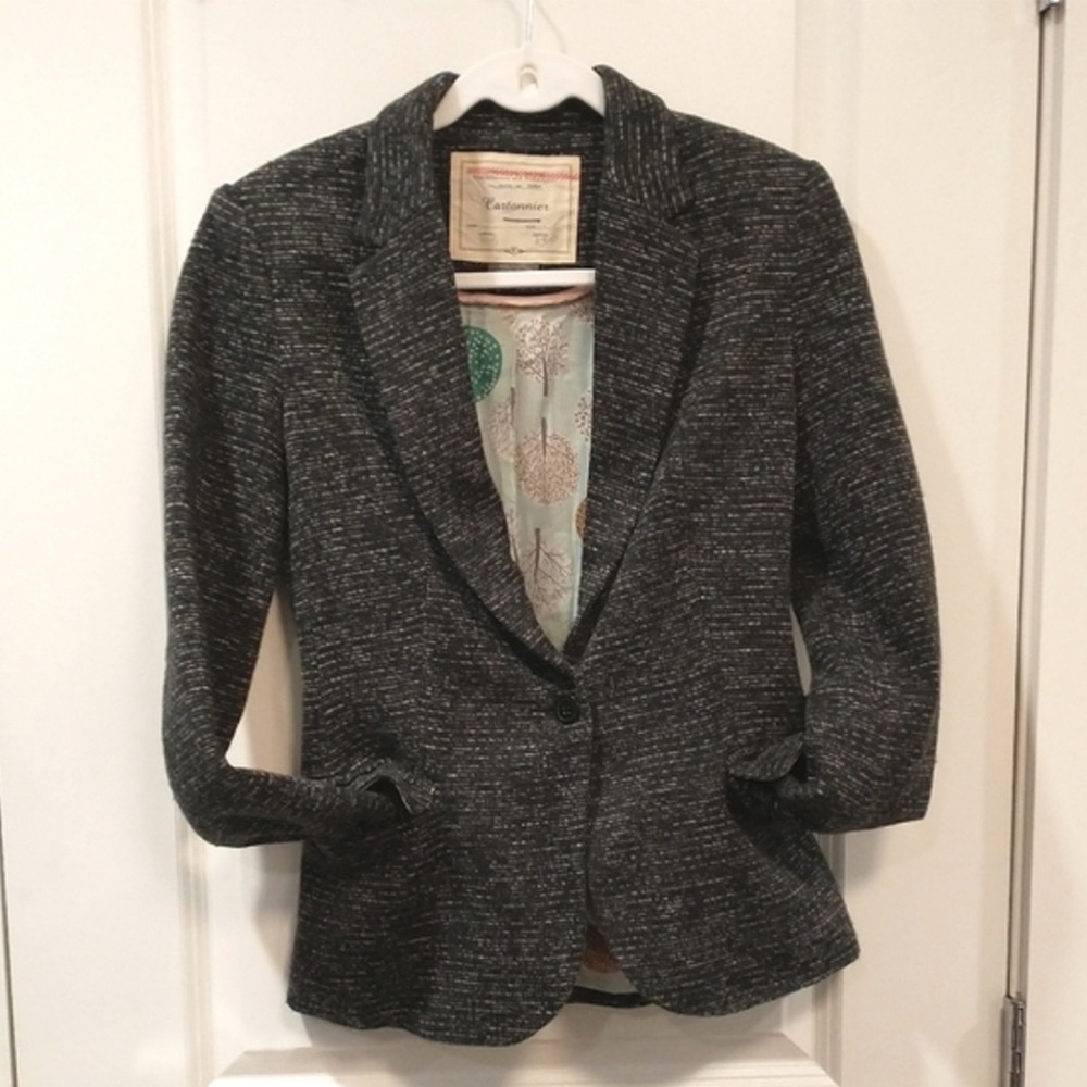 Anthropologie Cartonnier Blazer. Black and white tweed. XS.